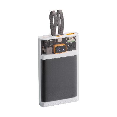 Зарядное (22.5W) устройство "Link" 10000 mAh с прозрачным корпусом, цифровым индикатором заряда и встроенными Type-C/Lightning кабелями