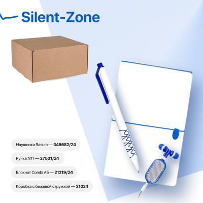 Набор подарочный SILENT-ZONE: бизнес-блокнот, ручка, наушники, коробка, стружка, бело-красный